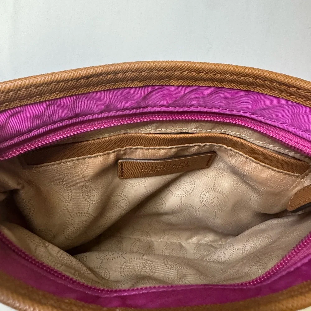 Michael Kors Nylon Crossbody‎ Bag – Fuchsia & Tan Trim